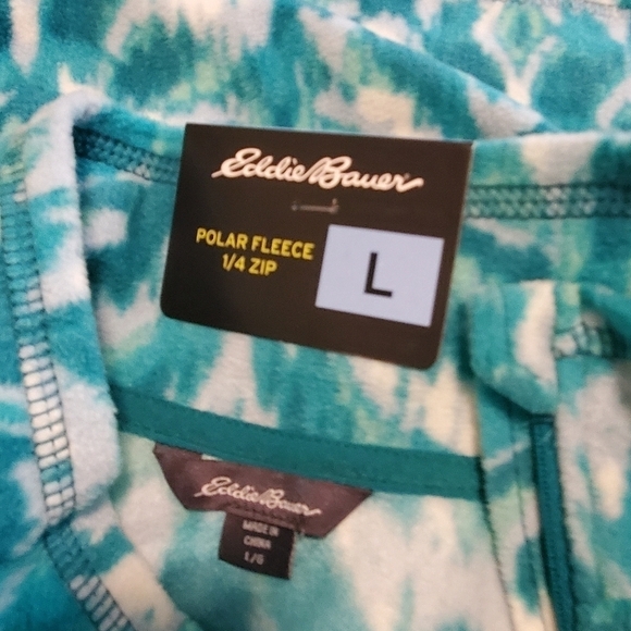 NWT Eddie Bauer Turquoise Leaf IKAT 1/4 Zip Polar Fleece, Size Large Ret.$70 - Picture 13 of 14